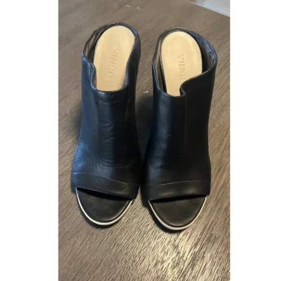 VINCE LEATHER OPEN TOE WOODEN HEEL BOOTIE 9.5 - Picture 2 of 6